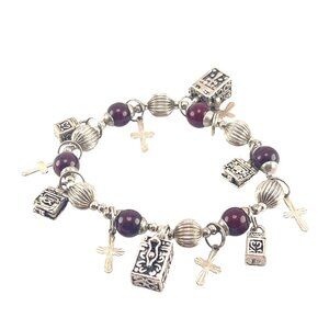 Catholic Rosary Bracelet With Multicolor Beads & Cross Charms